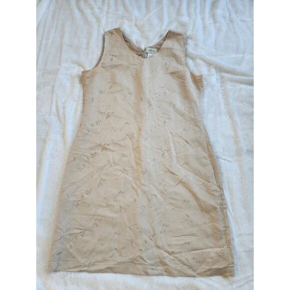 Sherry Taylor Beige Floral Embroidered Sheath Dress – Sleeveless, Size Large - Picture 8 of 8